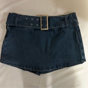 Dark Blue Denim Belted Shorts